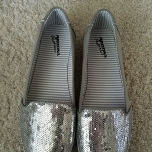Brand New Silver Sequin Slip Ons in Size 8